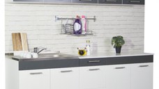 Set bucatarie SARONA 200.01 cm, 6 corpuri, blat PAL, alb + antracit