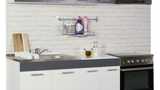 Set bucatarie SARONA 200 cm, 5 corpuri, corp hota, blat termorezistent, alb + antracit