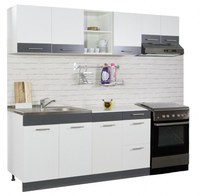 Set bucatarie SARONA 220 cm, 5 corpuri, corp hota, blat PAL, alb + antracit - 1