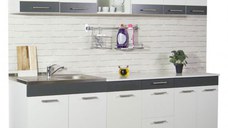 Set bucatarie SARONA 220 cm, 6 corpuri, blat PAL, alb + antracit