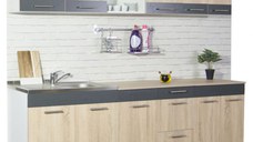 Set bucatarie SARONA 220 cm, 6 corpuri, blat PAL, sonoma + antracit