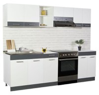 Set bucatarie SARONA 240 cm, 5 corpuri, corp hota, blat PAL, alb + antracit - 1