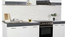 Set bucatarie SARONA 240 cm, 5 corpuri, corp hota, blat PAL, alb + antracit