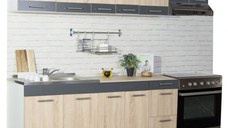 Set bucatarie SARONA 240 cm, 7 corpuri, corn hota, blat PAL, sonoma + antracit