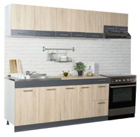 Set bucatarie SARONA 240 cm, 7 corpuri, corn hota, blat PAL, sonoma + antracit - 1