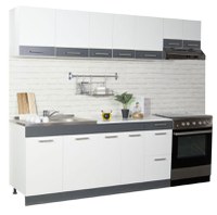 Set bucatarie SARONA 240 cm, 7 corpuri, corp hota, blat PAL, alb + antracit - 1