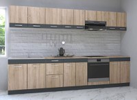 Set bucatarie SARONA 300 cm, 10 corpuri, blat PAL, sonoma + antracit - 1