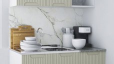 Set bucatarie SPACE 120 cm, 2 corpuri, blat termorezistent, fronturi MDF, crem