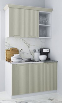 Set bucatarie SPACE 120 cm, 2 corpuri, blat termorezistent, fronturi MDF, crem - 1