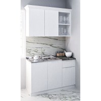 Set bucatarie SPACE 120 cm, 2 corpuri, cu sertar, blat termorezistent, fronturi MDF, alb antichizat - 1