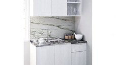 Set bucatarie SPACE 120 cm, 2 corpuri, cu sertar, blat termorezistent, fronturi MDF, alb antichizat