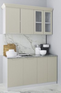 Set bucatarie SPACE 140 cm, 4 corpuri, blat termorezistent, fronturi MDF, crem - 1