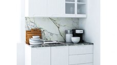 Set bucatarie SPACE 140 cm, 4 corpuri, cu sertare, blat termorezistent, fronturi MDF, alb rustic