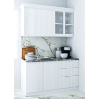 Set bucatarie SPACE 140 cm, 4 corpuri, cu sertare, blat termorezistent, fronturi MDF, alb rustic - 1