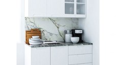 Set bucatarie SPACE 140 cm, 4 corpuri, cu sertare, blat termorezistent, fronturi MDF, alb rustic