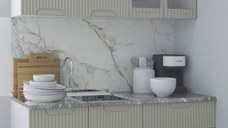 Set bucatarie SPACE 140 cm, 4 corpuri, cu sertare, blat termorezistent, fronturi MDF, crem