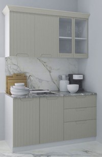 Set bucatarie SPACE 140 cm, 4 corpuri, cu sertare, blat termorezistent, fronturi MDF, crem - 1