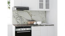 Set bucatarie SPACE 160 cm, 6 corpuri, blat termorezistent, fronturi MDF, alb rustic