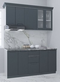 Set bucatarie SPACE 160 cm, 6 corpuri, blat termorezistent, fronturi MDF, antracit - 1