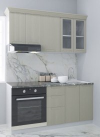 Set bucatarie SPACE 160 cm, 6 corpuri, corp cuptor, cu sertare, blat termorezistent, fronturi MDF, crem - 1