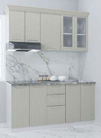 Set bucatarie SPACE 160 cm, 6 corpuri, cu serare, blat termorezistent, fronturi MDF, crem - 1