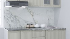 Set bucatarie SPACE 160 cm, 6 corpuri, cu serare, blat termorezistent, fronturi MDF, crem