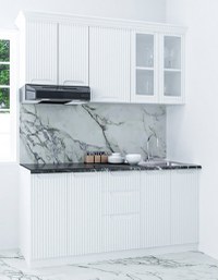 Set bucatarie SPACE 160 cm, 6 corpuri, cu sertare, blat termorezistent, fronturi MDF, alb rustic - 1