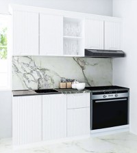 Set bucatarie SPACE 180 cm, 4 corpuri, blat termorezistent, fronturi MDF, alb rustic - 1