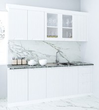 Set bucatarie SPACE 200 cm, 6 corpuri, blat termorezistent, fronturi MDF, alb rustic - 1