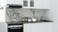 Set bucatarie SPACE 200 cm, 6 corpuri, corp cuptor, blat termorezistent, fronturi MDF, alb rustic