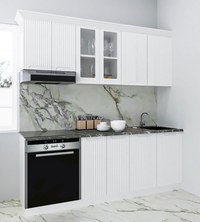 Set bucatarie SPACE 200 cm, 6 corpuri, corp cuptor, blat termorezistent, fronturi MDF, alb rustic - 1