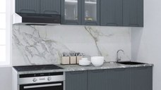 Set bucatarie SPACE 200 cm, 6 corpuri, corp cuptor, blat termorezistent, fronturi MDF, antracit