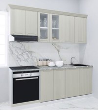 Set bucatarie SPACE 200 cm, 6 corpuri, corp cuptor, blat termorezistent, fronturi MDF, crem - 1