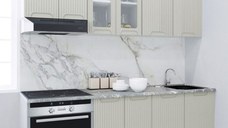 Set bucatarie SPACE 200 cm, 6 corpuri, corp cuptor, blat termorezistent, fronturi MDF, crem