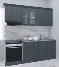 Set bucatarie SPACE 200 cm, 6 corpuri, corp cuptor, cu sertare, blat termorezistent, fronturi MDF, antracit - 1