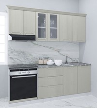 Set bucatarie SPACE 200 cm, 6 corpuri, corp cuptor, cu sertare, blat termorezistent, fronturi MDF, crem - 1