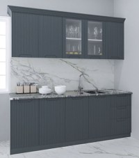 Set bucatarie SPACE 200 cm, 6 corpuri, cu sertare, blat termorezistent, fronturi MDF, antracit - 1
