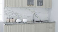 Set bucatarie SPACE 200 cm, 6 corpuri, cu sertare, blat termorezistent, fronturi MDF, crem