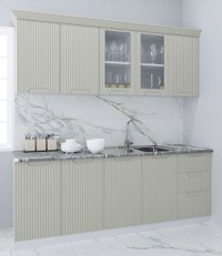 Set bucatarie SPACE 200 cm, 6 corpuri, cu sertare, blat termorezistent, fronturi MDF, crem - 1