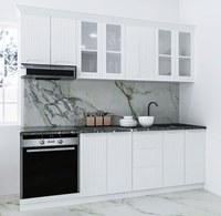 Set bucatarie SPACE 220 cm, 8 corpuri, corp cuptor, cu sertare, blat termorezistent, fronturi MDF, alb rustic - 1