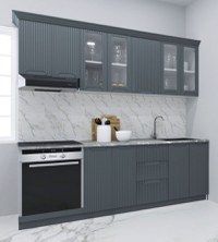 Set bucatarie SPACE 220 cm, 8 corpuri, corp cuptor, cu sertare, blat termorezistent, fronturi MDF, antracit - 1