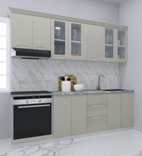 Set bucatarie SPACE 220 cm, 8 corpuri, corp cuptor, cu sertare, blat termorezistent, fronturi MDF, crem - 1