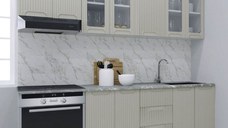 Set bucatarie SPACE 220 cm, 8 corpuri, corp cuptor, cu sertare, blat termorezistent, fronturi MDF, crem