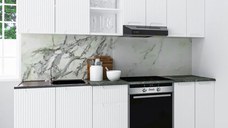 Set bucatarie SPACE 240 cm, 6 corpuri, corp cuptor, blat termorezistent, fronturi MDF, alb rustic