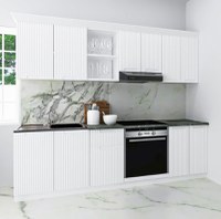 Set bucatarie SPACE 240 cm, 6 corpuri, corp cuptor, blat termorezistent, fronturi MDF, alb rustic - 1