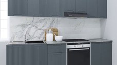 Set bucatarie SPACE 240 cm, 8 corpuri, corp cuptor, blat termorezistent, fronturi MDF, antracit