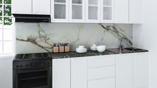 Set bucatarie SPACE 260 cm, 7 corpuri, blat termorezistent, fronturi MDF, alb rustic