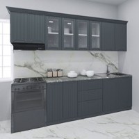 Set bucatarie SPACE 260 cm, 7 corpuri, cu sertare, blat termorezistent, fronturi MDF, antracit - 1