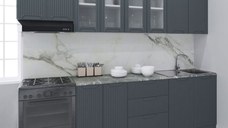 Set bucatarie SPACE 260 cm, 7 corpuri, cu sertare, blat termorezistent, fronturi MDF, antracit