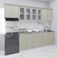 Set bucatarie SPACE 260 cm, 7 corpuri, cu sertare, blat termorezistent, fronturi MDF, crem - 1